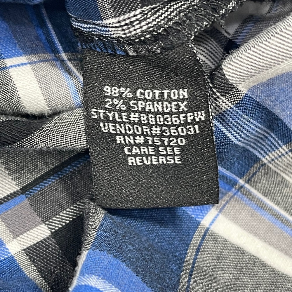 Buckle Black Athletic Fit Blue Plaid Western Snap Button‎ Down Shirt Mens Large - Picture 7 of 9